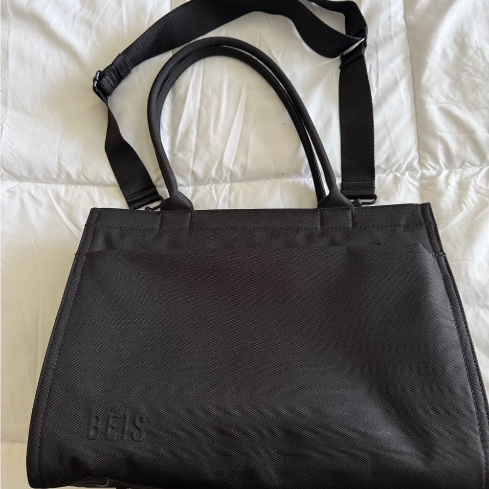 BEIS Black Convertible Tote with Top Handles and Detachable Strap
